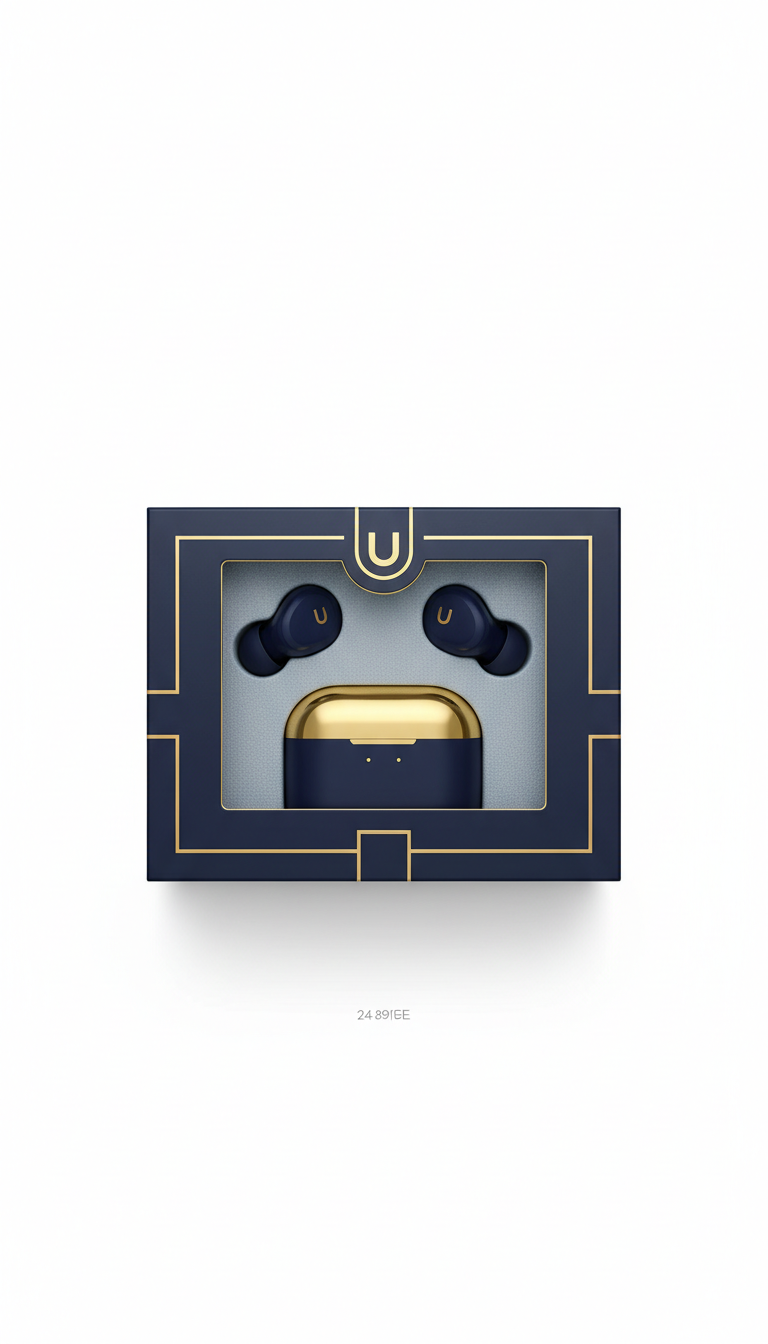 Wireless earbuds navy blue gold case