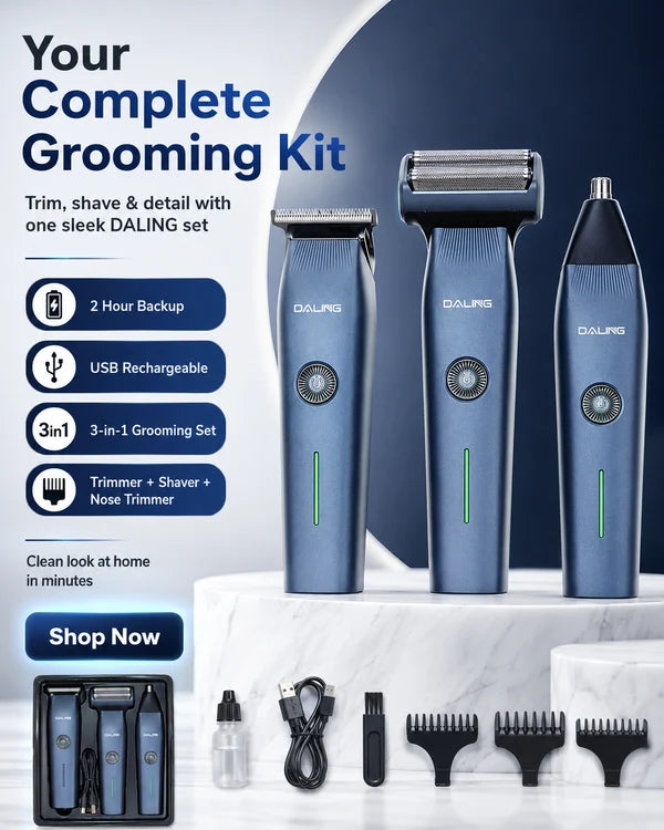 Daling DL-9218 3-in-1 Rechargeable Hair Clipper & Shaver – Compact & Powerful