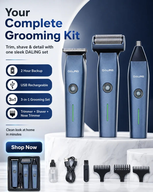 Daling DL-9218 3-in-1 Rechargeable Hair Clipper & Shaver – Compact & Powerful