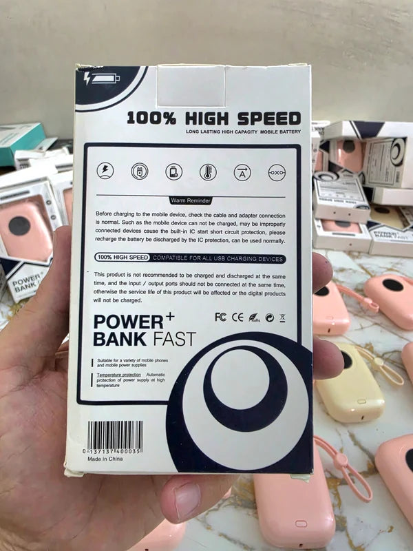 10,000mAh Mini Fast Charging Power Bank – Built-in Lightning & Type-C Cables | Pocket Size